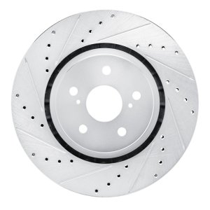 Toyota Sienna Brake Rotor (1) - Front Left - R1 Concepts - Drilled & Slotted - Silver - `21-`25